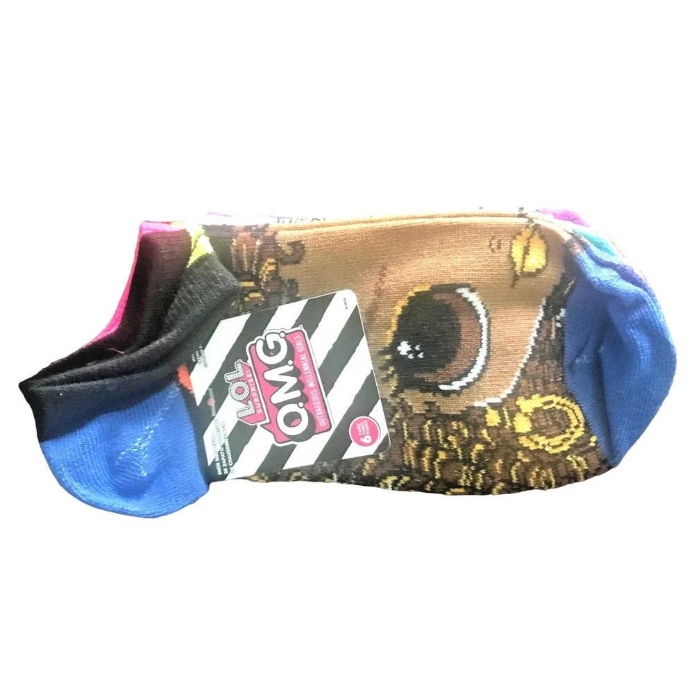 LOL Surprise Girls No Show Socks 6 Pairs Multi Color Character Graphic Size 4 10